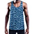 Navy Tiger Stripe Camo Pattern Print Men's Workout Tank Top