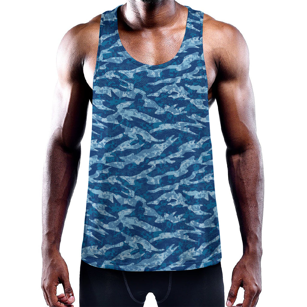 Navy Tiger Stripe Camo Pattern Print Training Tank Top
