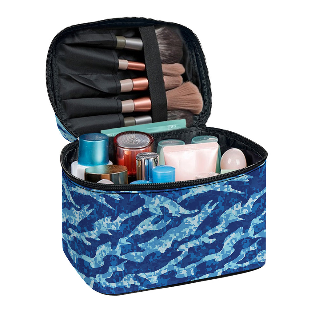 Navy Tiger Stripe Camo Pattern Print Travel Makeup Bag
