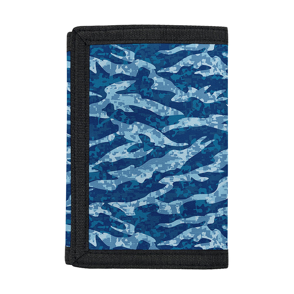 Navy Tiger Stripe Camo Pattern Print Trifold Wallet