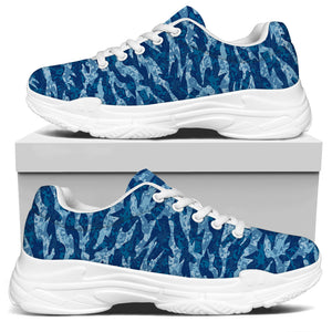 Navy Tiger Stripe Camo Pattern Print White Chunky Shoes