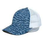 Navy Tiger Stripe Camo Pattern Print White Mesh Trucker Cap