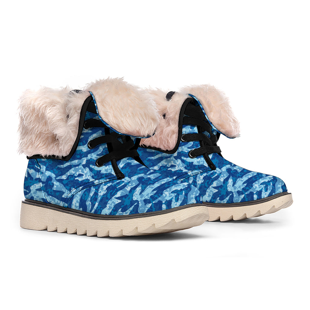 Navy Tiger Stripe Camo Pattern Print Winter Boots