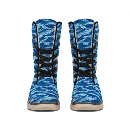 Navy Tiger Stripe Camo Pattern Print Winter Boots