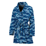 Navy Tiger Stripe Camo Pattern Print Women's Bathrobe