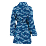 Navy Tiger Stripe Camo Pattern Print Women's Bathrobe