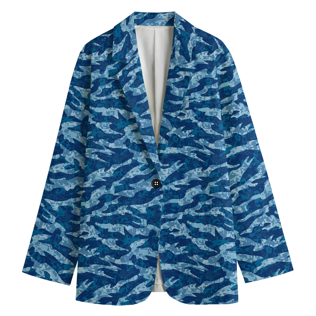 Navy Tiger Stripe Camo Pattern Print Women's Blazer