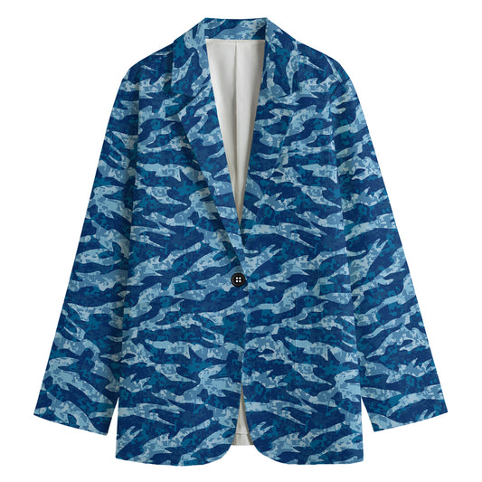 Navy Tiger Stripe Camo Pattern Print Women's Blazer