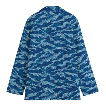 Navy Tiger Stripe Camo Pattern Print Women's Blazer
