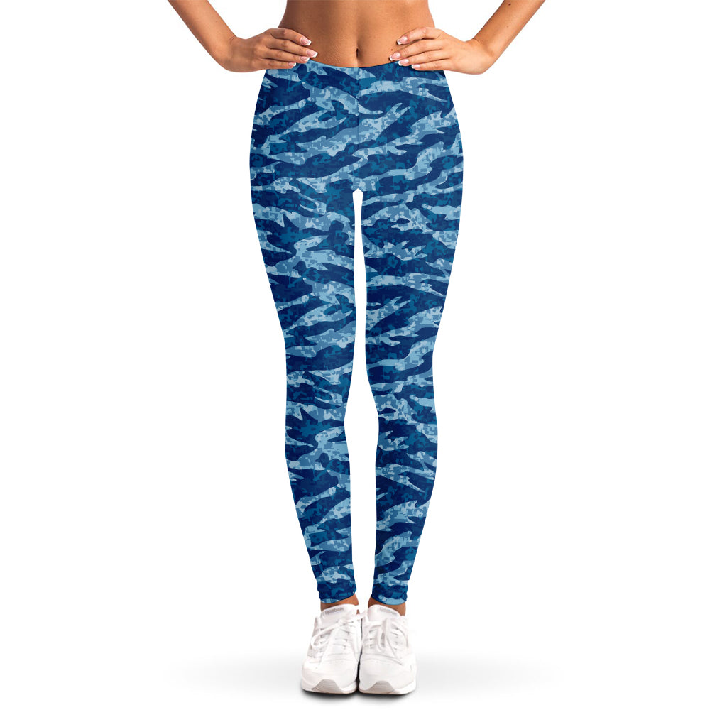 Navy Tiger Stripe Camo Pattern Print Women's Leggings