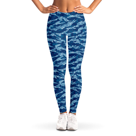 Navy Tiger Stripe Camo Pattern Print Women's Leggings