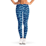 Navy Tiger Stripe Camo Pattern Print Women's Leggings