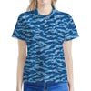 Navy Tiger Stripe Camo Pattern Print Women's Polo Shirt