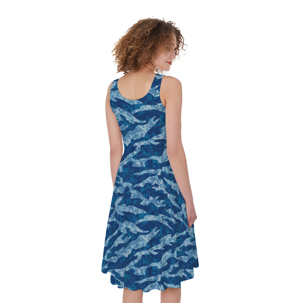 Navy Tiger Stripe Camo Pattern Print Women's Sleeveless Dress