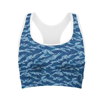 Navy Tiger Stripe Camo Pattern Print Women's Sports Bra