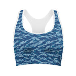 Navy Tiger Stripe Camo Pattern Print Women's Sports Bra