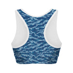 Navy Tiger Stripe Camo Pattern Print Women's Sports Bra