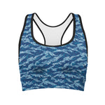 Navy Tiger Stripe Camo Pattern Print Women's Sports Bra