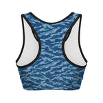 Navy Tiger Stripe Camo Pattern Print Women's Sports Bra