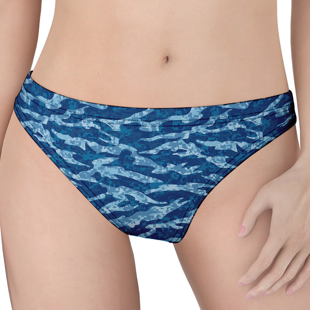 Navy Tiger Stripe Camo Pattern Print Women's Thong