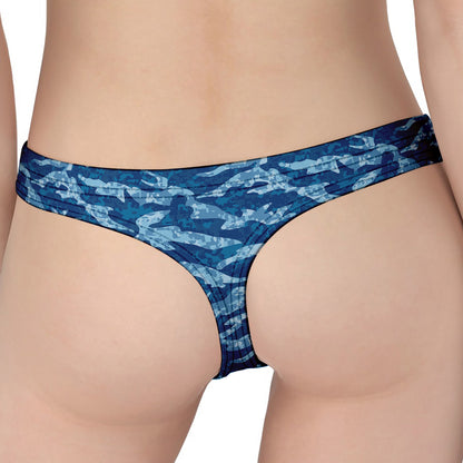 Navy Tiger Stripe Camo Pattern Print Women's Thong