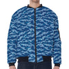 Navy Tiger Stripe Camo Pattern Print Zip Sleeve Bomber Jacket