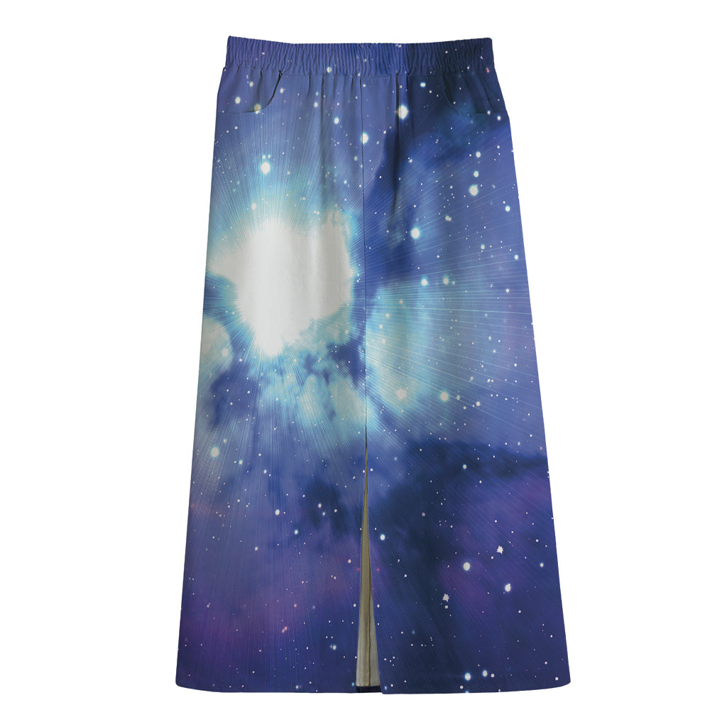 Nebula Space Print Cotton Front Slit Maxi Skirt