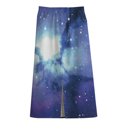 Nebula Space Print Cotton Front Slit Maxi Skirt
