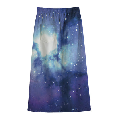 Nebula Space Print Cotton Front Slit Maxi Skirt