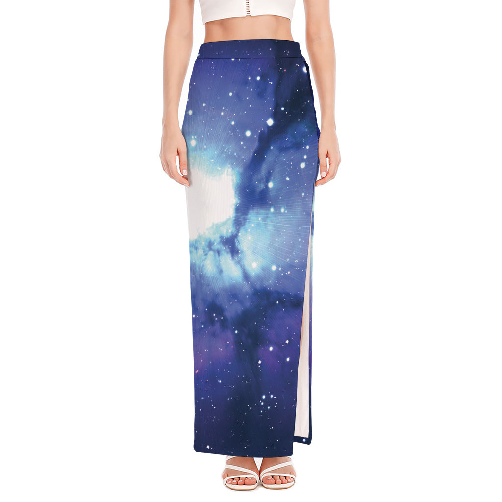 Nebula Space Print High Slit Maxi Skirt