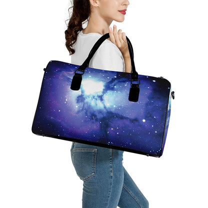 Nebula Space Print Leather Duffle Bag
