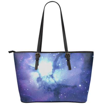 Nebula Space Print Leather Tote Bag