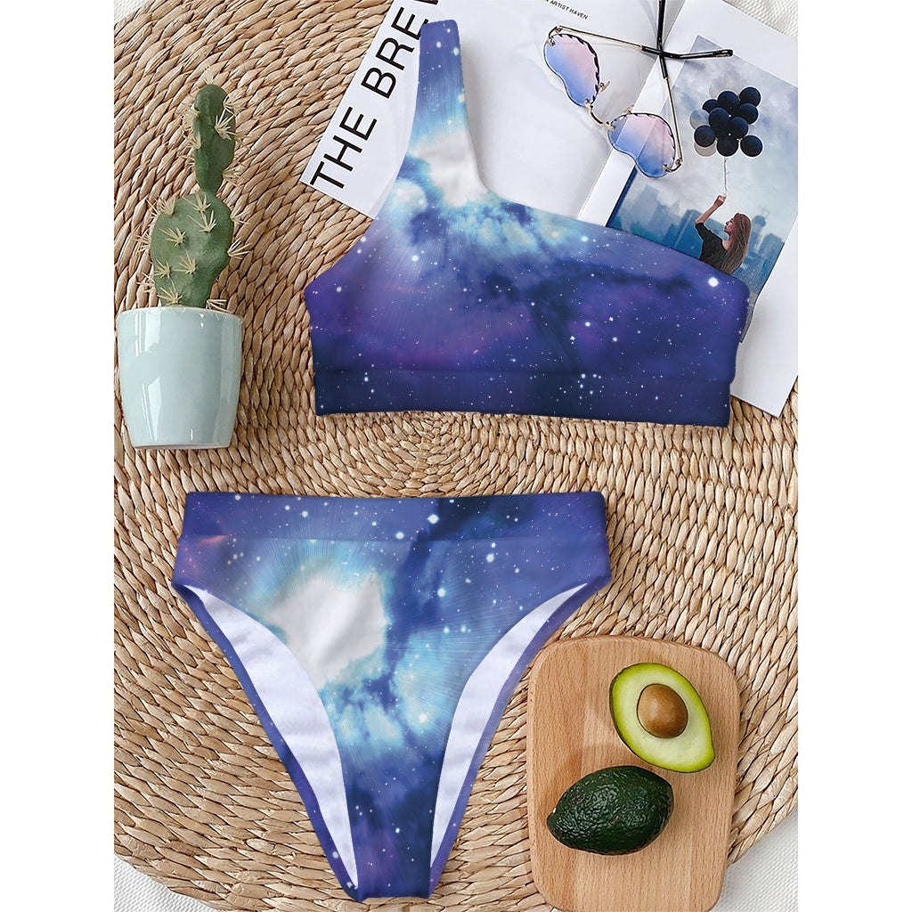 Nebula Space Print One Shoulder Bikini Top
