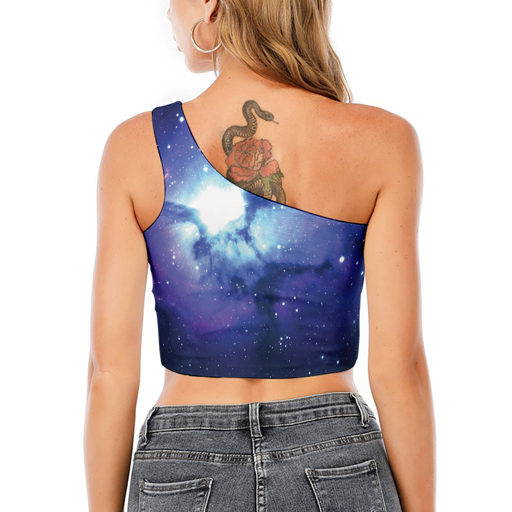 Nebula Space Print One Shoulder Crop Top