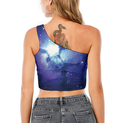 Nebula Space Print One Shoulder Crop Top