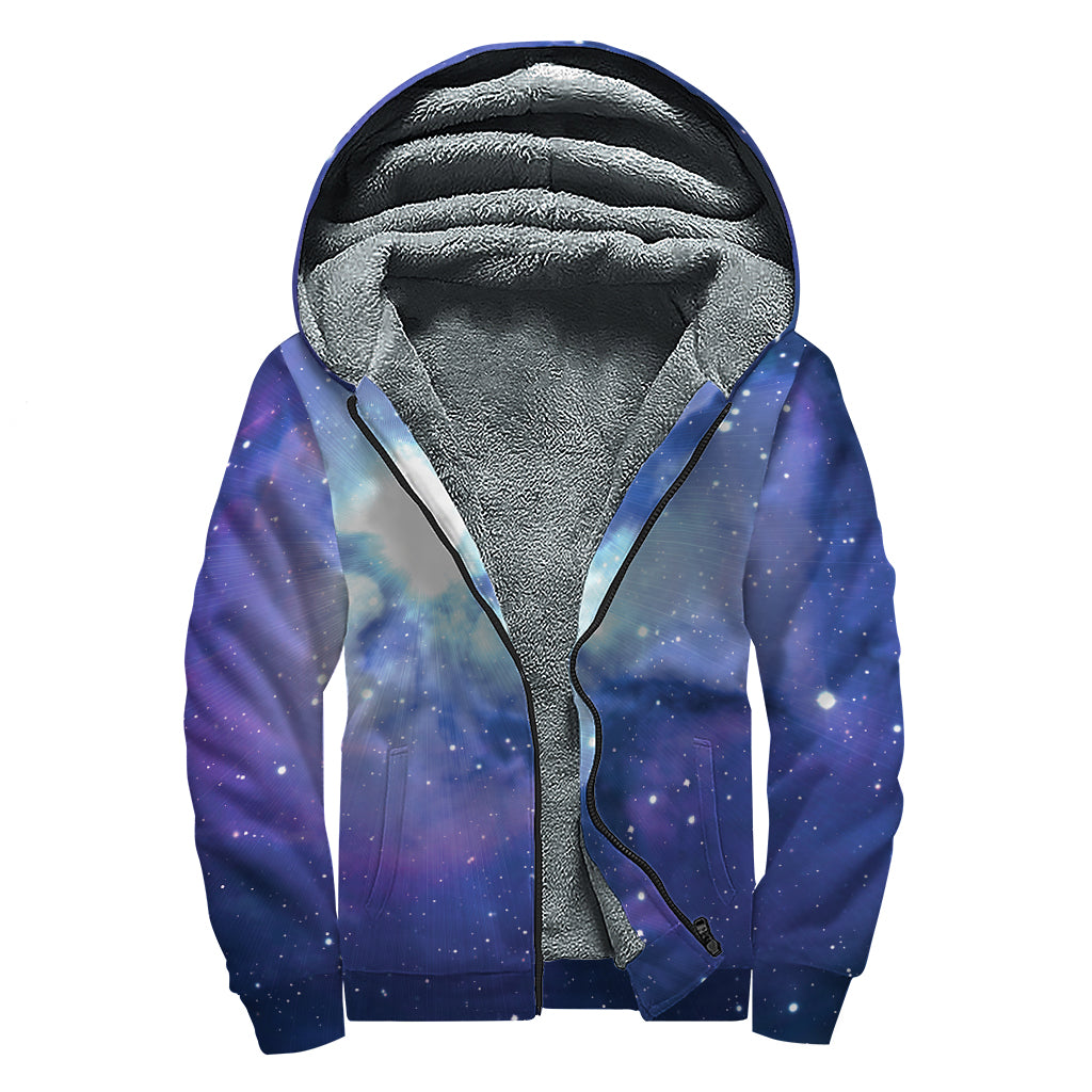 Nebula Space Print Sherpa Lined Zip Up Hoodie