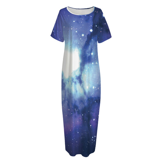 Nebula Space Print Short Sleeve Long Nightdress