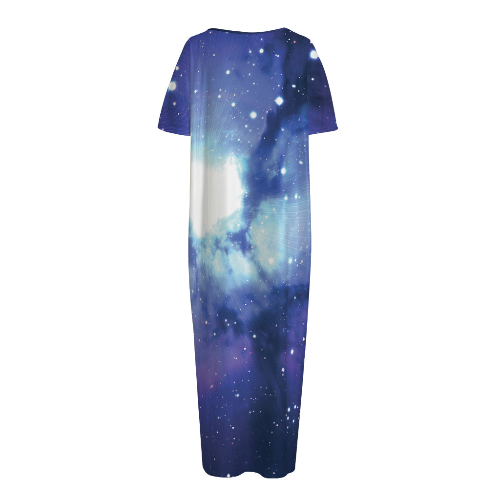 Nebula Space Print Short Sleeve Long Nightdress
