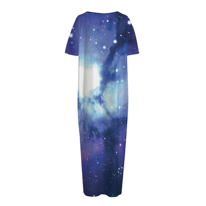 Nebula Space Print Short Sleeve Long Nightdress