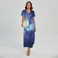 Nebula Space Print Short Sleeve Maxi Dress