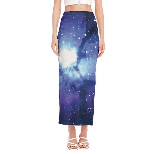 Nebula Space Print Side Slit Maxi Skirt