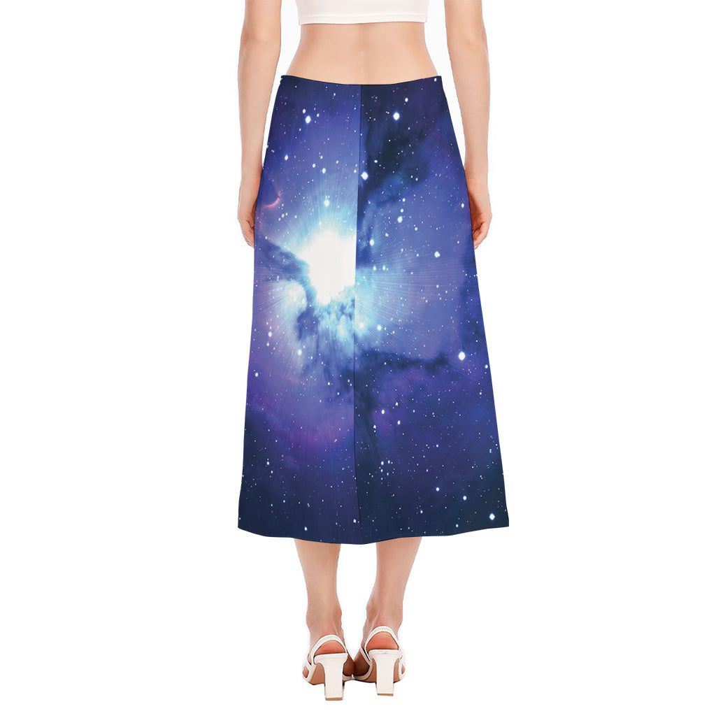 Nebula Space Print Side Slit Midi Skirt