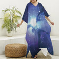 Nebula Space Print Silk V-Neck Kaftan Dress