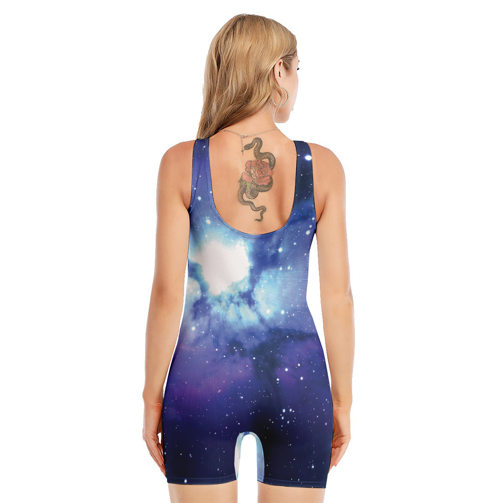 Nebula Space Print Sleeveless One Piece Swimsuit