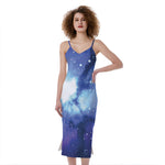 Nebula Space Print Slim Fit Midi Cami Dress