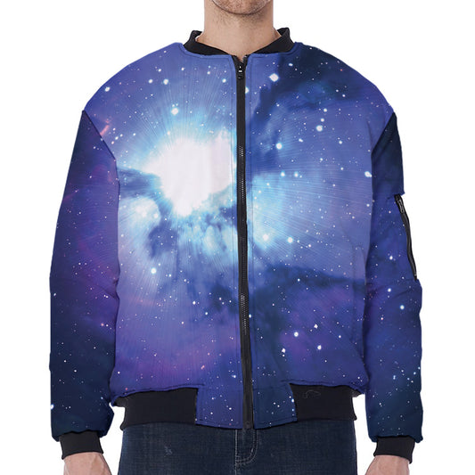 Nebula Space Print Zip Sleeve Bomber Jacket