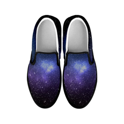 Nebula Universe Galaxy Deep Space Print Black Slip On Sneakers