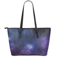 Nebula Universe Galaxy Deep Space Print Leather Tote Bag With Zipper