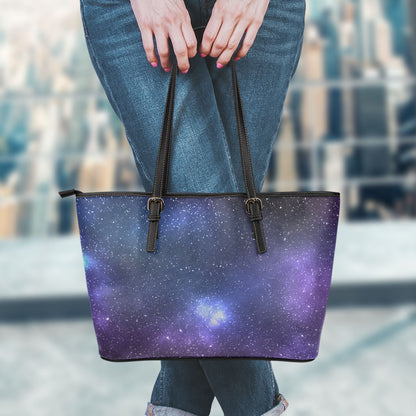 Nebula Universe Galaxy Deep Space Print Leather Tote Bag
