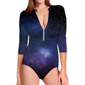 Nebula Universe Galaxy Deep Space Print Long Sleeve Swimsuit